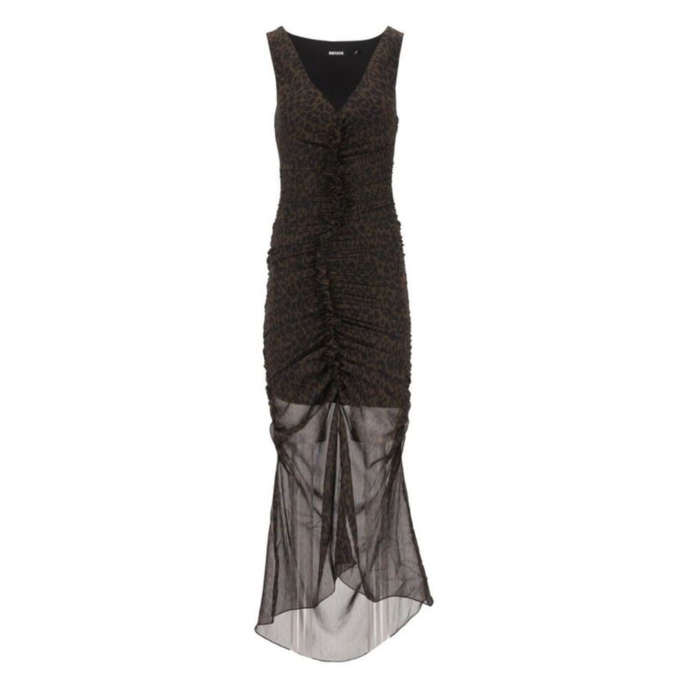 Rotate Women Ruched Leopard-Print Midi Dress